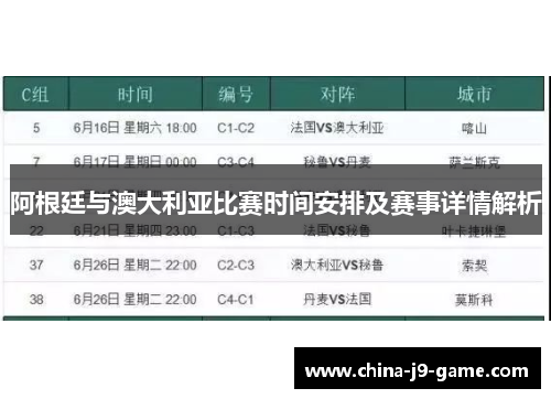 阿根廷与澳大利亚比赛时间安排及赛事详情解析 阿根廷与澳大利亚比赛时间安排及赛事详情解析